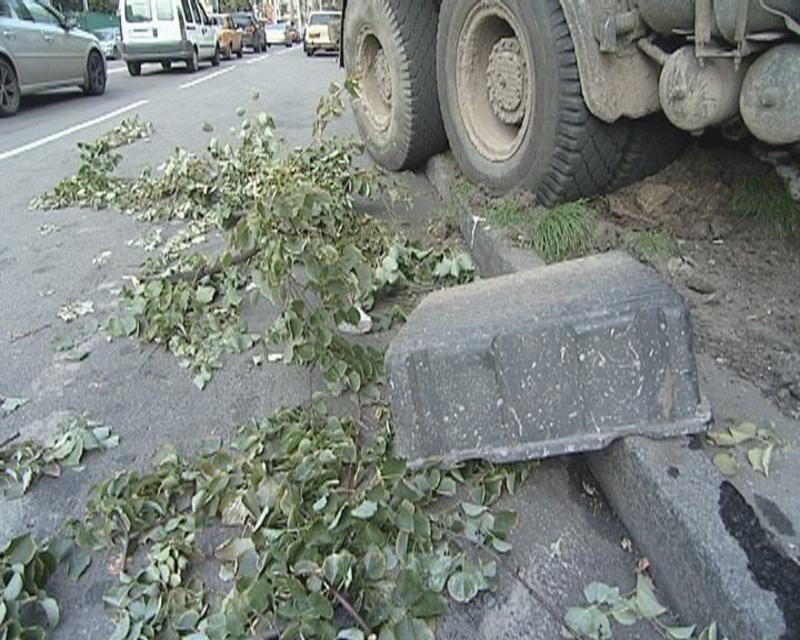 В центре Киева грузовик снес дерево и уперся в стену / magnolia-tv.com