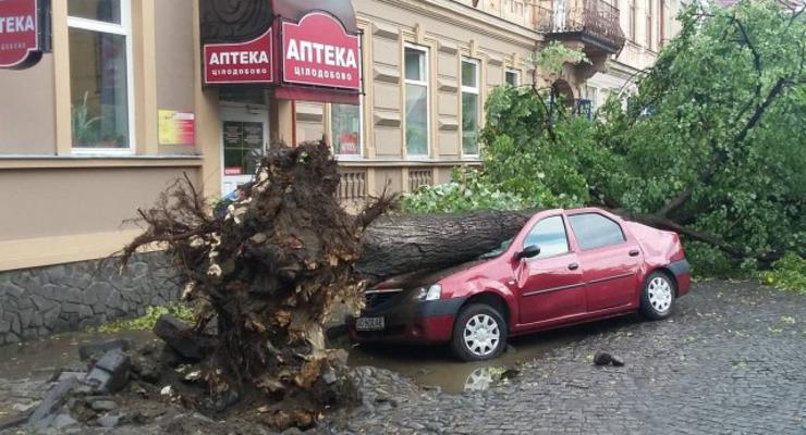В Ужгороде ураган разбил автомобили