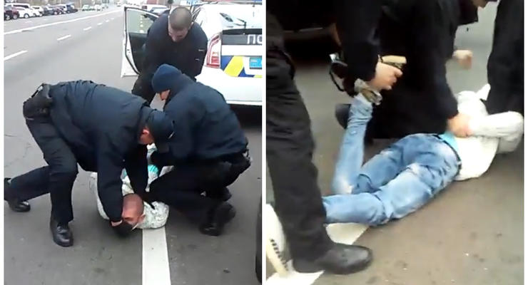 В Киеве полицейские уложили на асфальт водителя, махавшего молотком