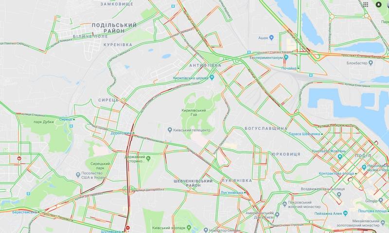 Пробки в Киеве: Город остановился из-за акции протеста и серии ДТП / google.com/maps