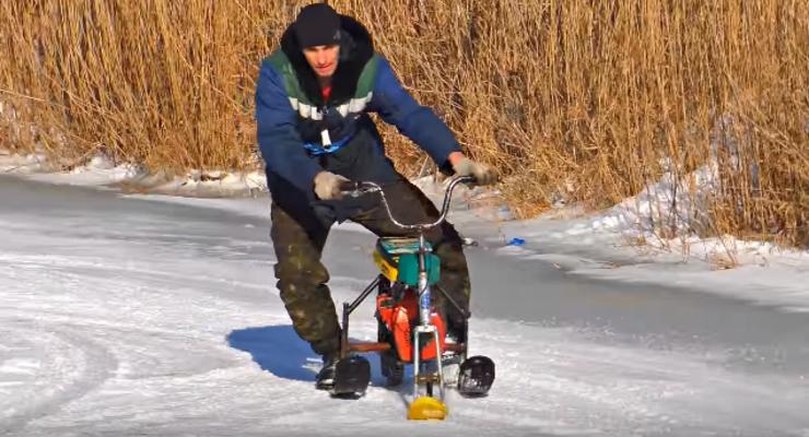 Украинец собрал скоростной снегоход из бензопилы