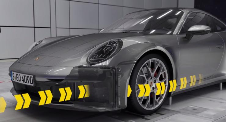 Как кузов нового Porsche 911 адаптируется к высокой скорости: Видео