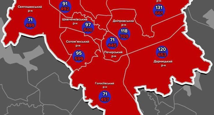 В каких районах Киева чаще всего ловят пьяных водителей - карта