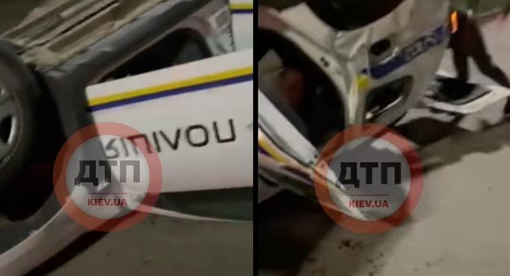 В Киеве автомобиль полиции попал в ДТП с переворотом - видео